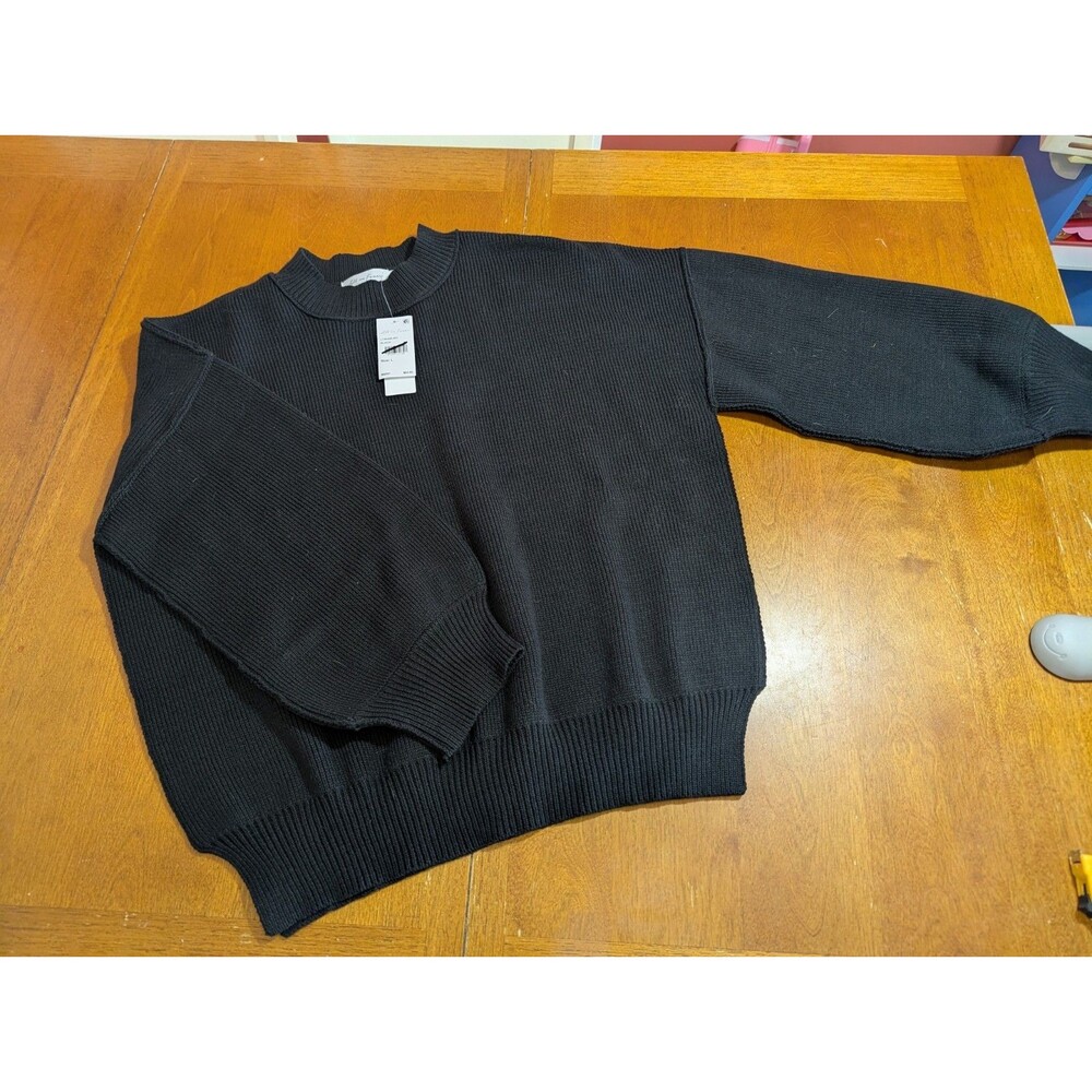 All In Favor Black Mock Neck Dolman Sleeve Sweater NWT L Chunky Ribbed Knit